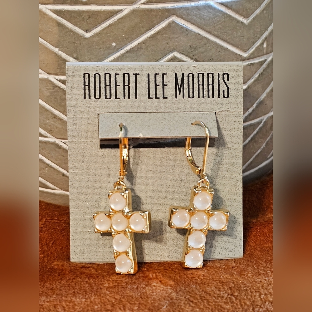 Robert Lee Morris Silver and White Cross Earrings - Picture 10 of 13